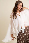 SO ME Sheer Ruffle Bell Sleeves Bow Tie Flowy Blouse Top