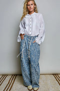 POL Lace Trim Button-Down Shirt