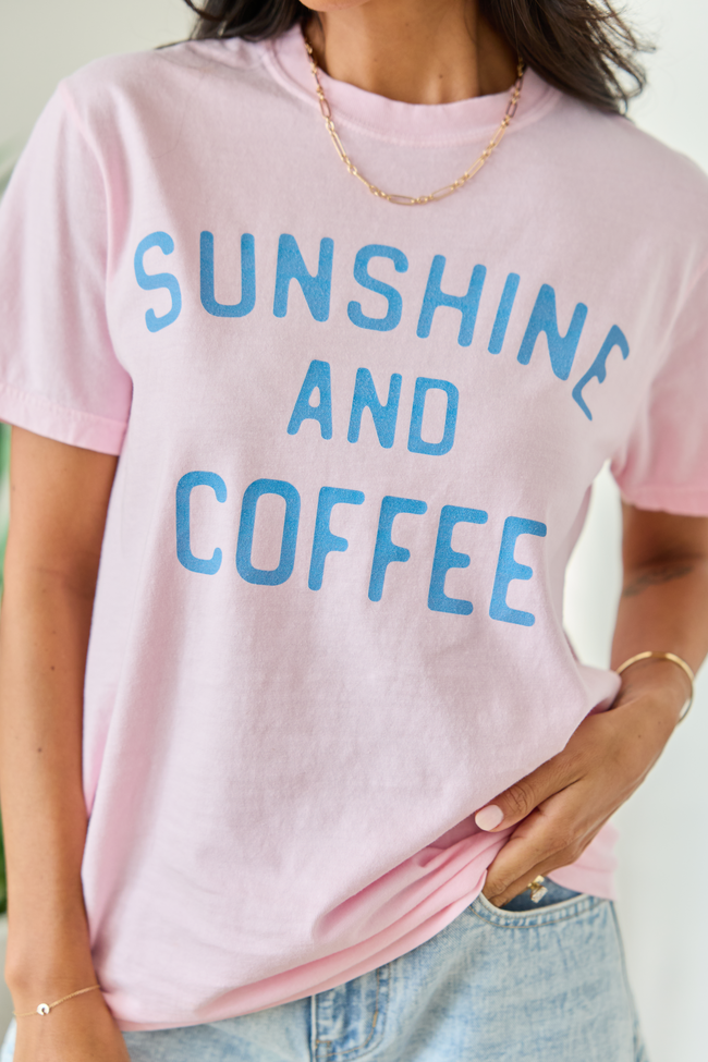 Sunshine And Coffee Light Pink Comfort Colors Graphic Tee