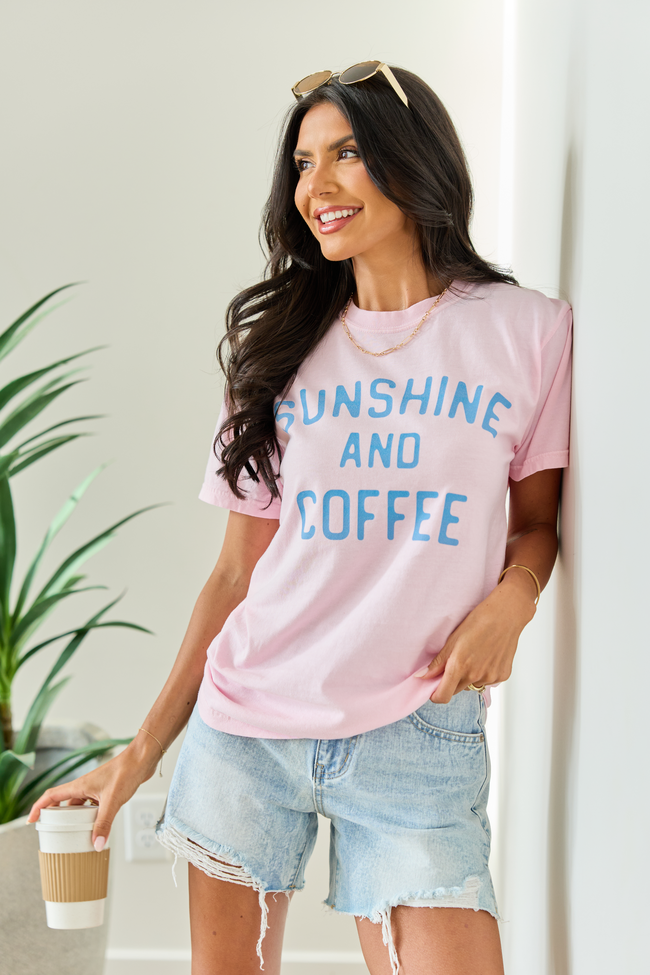 Sunshine And Coffee Light Pink Comfort Colors Graphic Tee