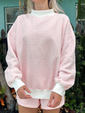 Light Pink and White Big Striped Mockneck Sweatshirt