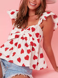 Heart Print Bow Front Ruffle Tank Top