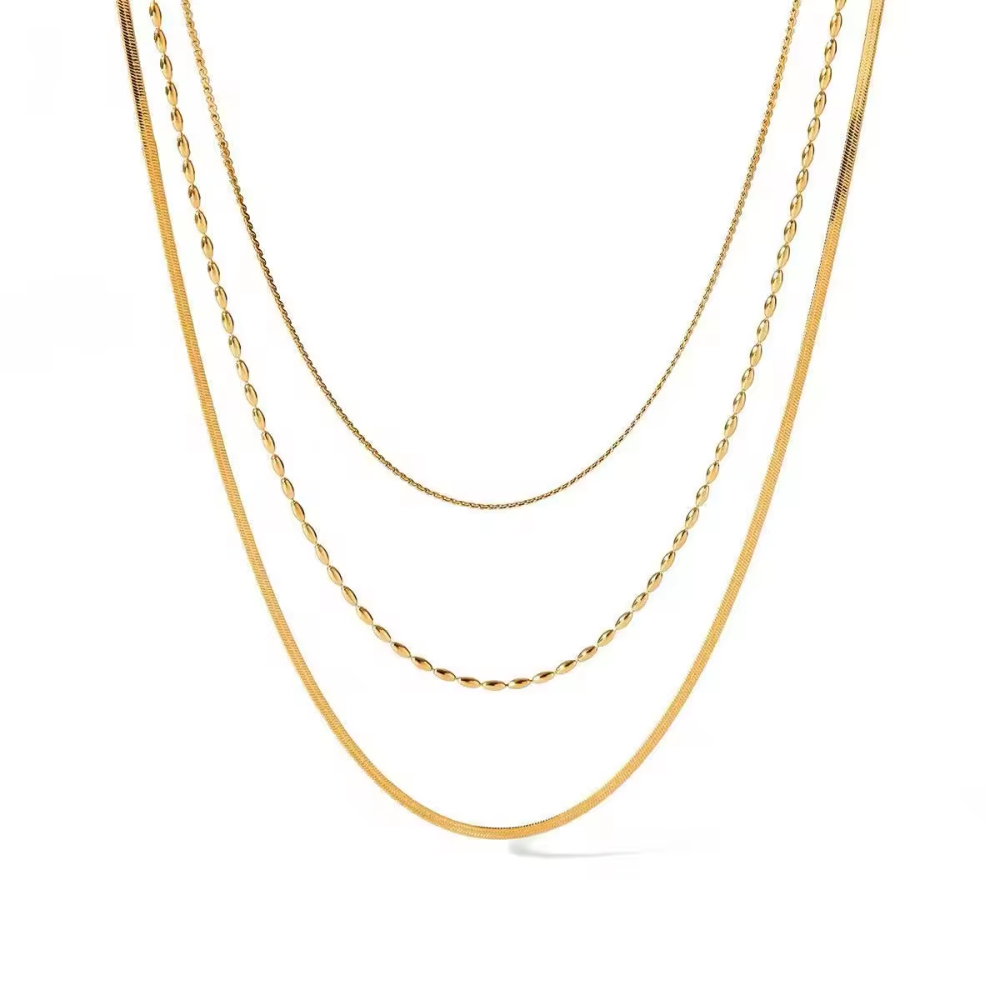 Golden Layers Triple Necklace 18K Gold Non Tarnish