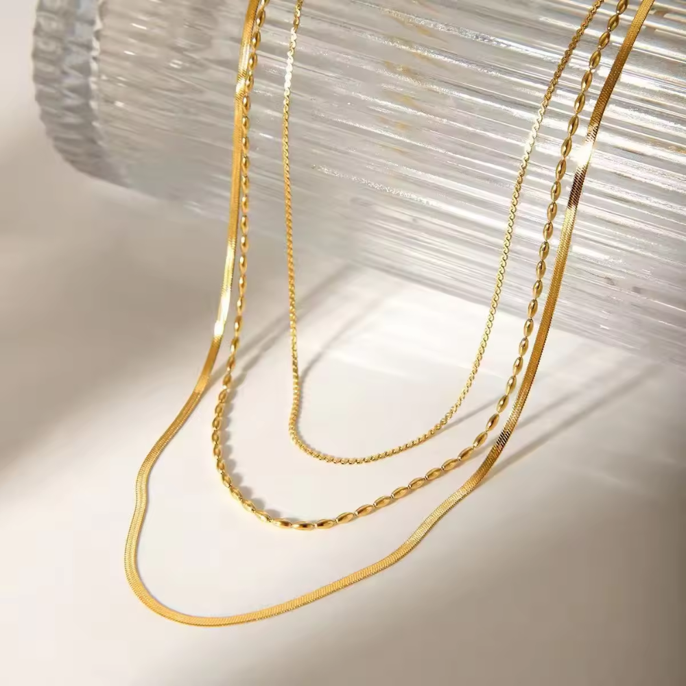 Golden Layers Triple Necklace 18K Gold Non Tarnish