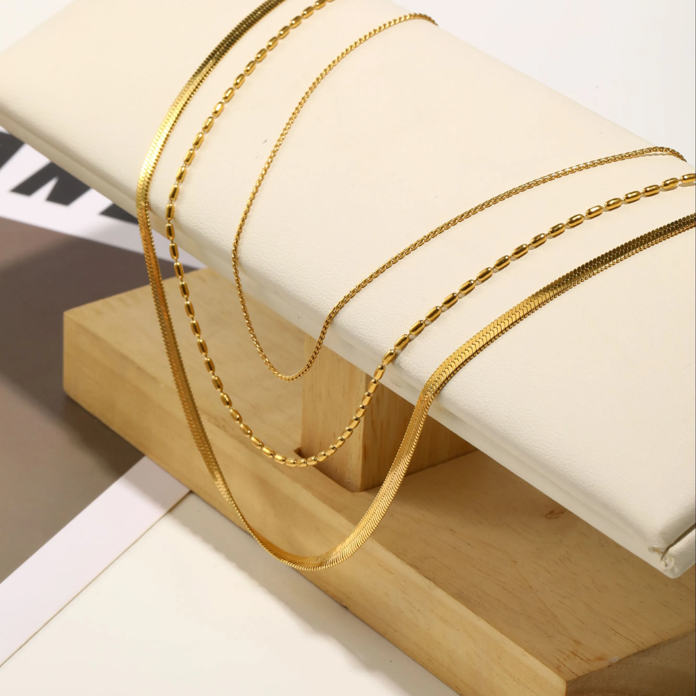 Golden Layers Triple Necklace 18K Gold Non Tarnish