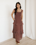 Irene Coffee Polka Dot Ruffled Tiered Maxi Dress
