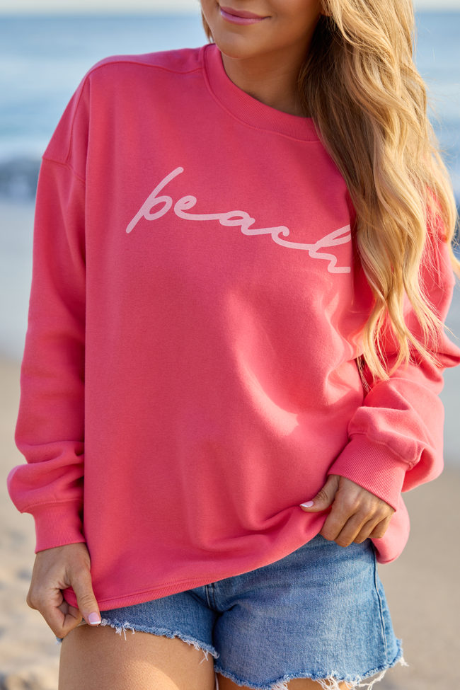 Beach Script Light Red Oversized Graphic Sweatshirt