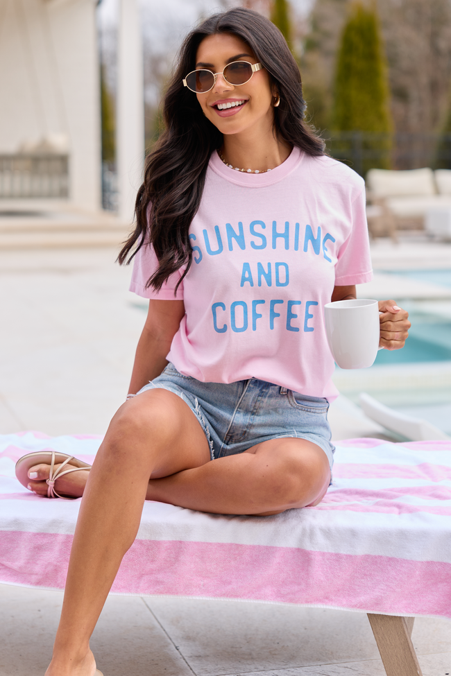 Sunshine And Coffee Light Pink Comfort Colors Graphic Tee
