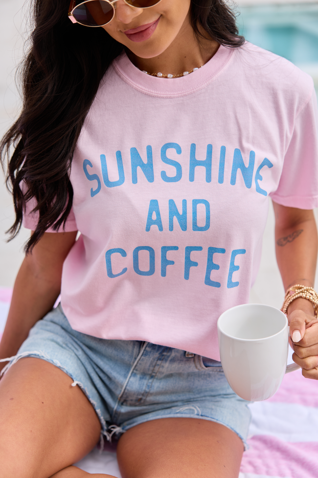 Sunshine And Coffee Light Pink Comfort Colors Graphic Tee