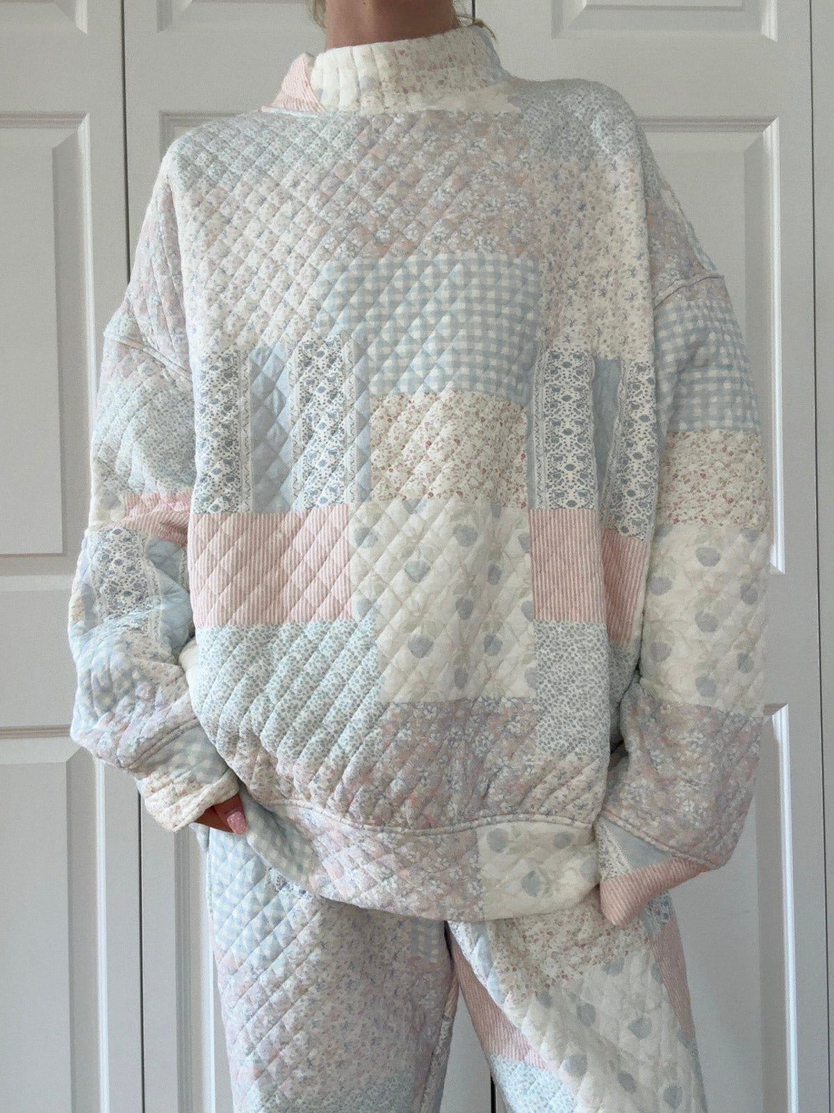 Shades Of Blue Quilted Pastel Mockneck Sweatshirt
