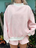Light Pink and White Big Striped Mockneck Sweatshirt