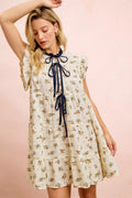 BiBi Floral Dress With Ruffles And Front Tie