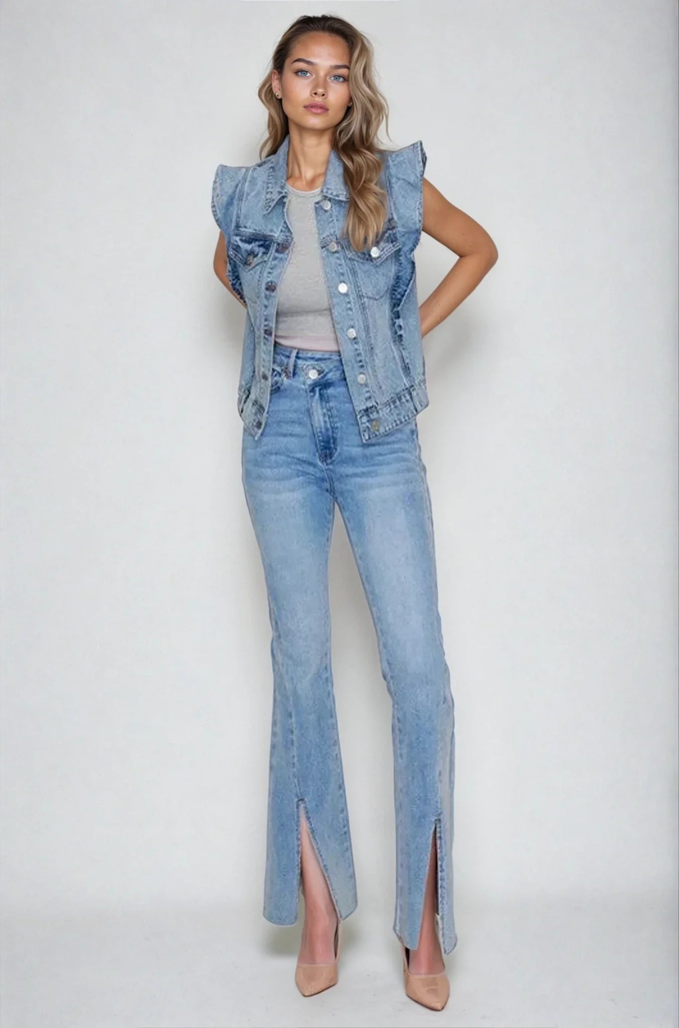Victorian Charm Ruffle Denim Vest