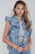 Victorian Charm Ruffle Denim Vest