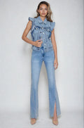 Victorian Charm Ruffle Denim Vest