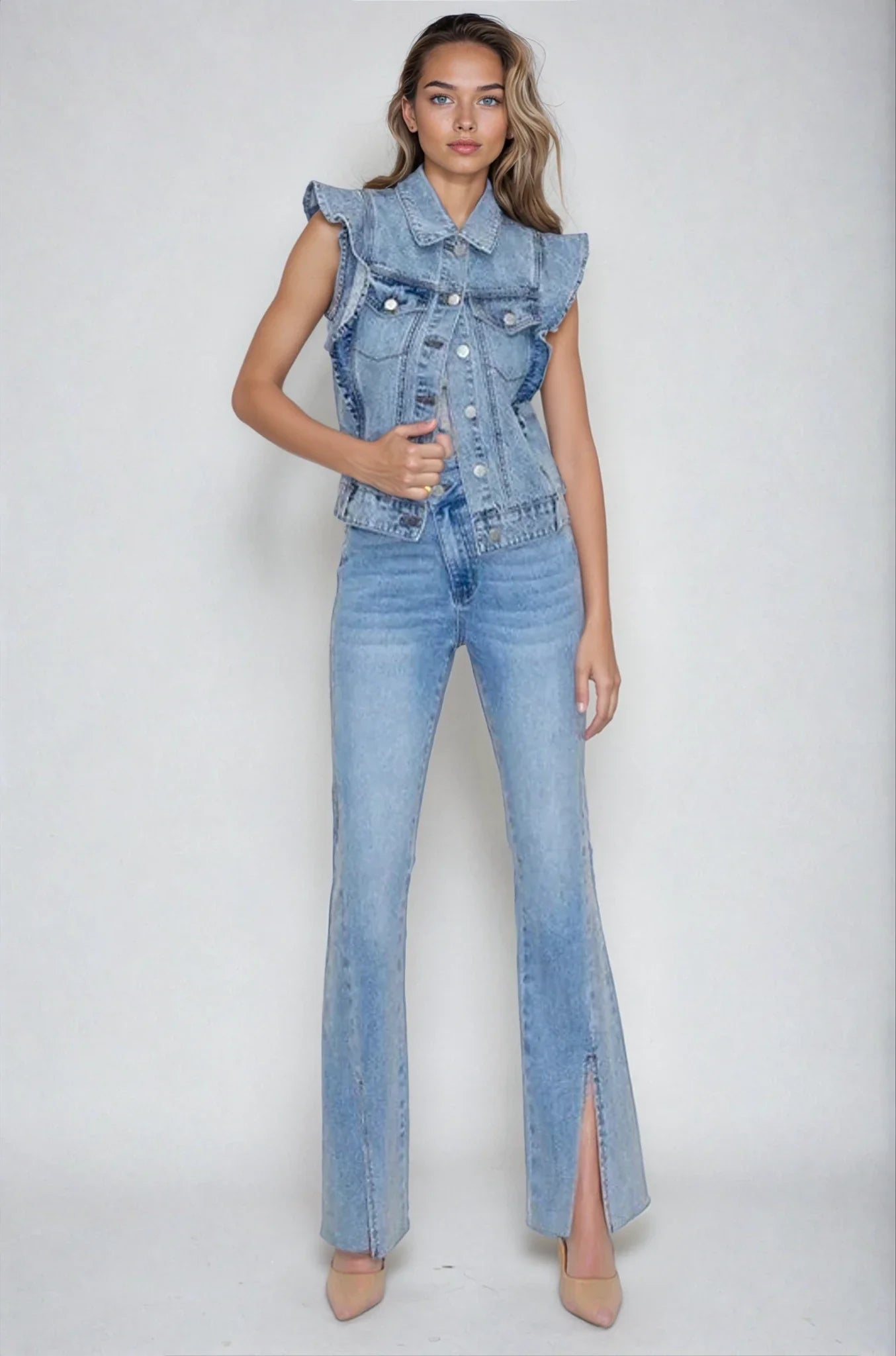 Victorian Charm Ruffle Denim Vest