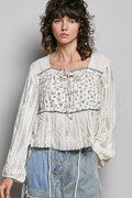 POL Lace Long Balloon Sleeve Top