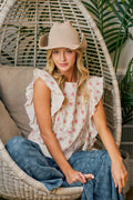 BiBi Flower Printed Ruffle Sleeve Top