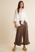 SO ME Sheer Ruffle Bell Sleeves Bow Tie Flowy Blouse Top