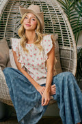 BiBi Flower Printed Ruffle Sleeve Top