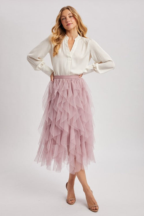 Blush Ruffle Tulle Midi Skirt