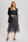 Spiral Ruffled Tulle Midi Skirt