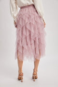 Spiral Ruffled Tulle Midi Skirt