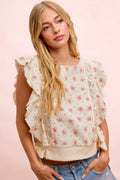 BiBi Flower Printed Ruffle Sleeve Top