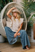 BiBi Flower Printed Ruffle Sleeve Top