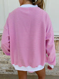 Dark Pink and White Big Striped Mockneck Sweatshirt