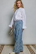 POL Lace Trim Button-Down Shirt