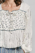 POL Lace Long Balloon Sleeve Top