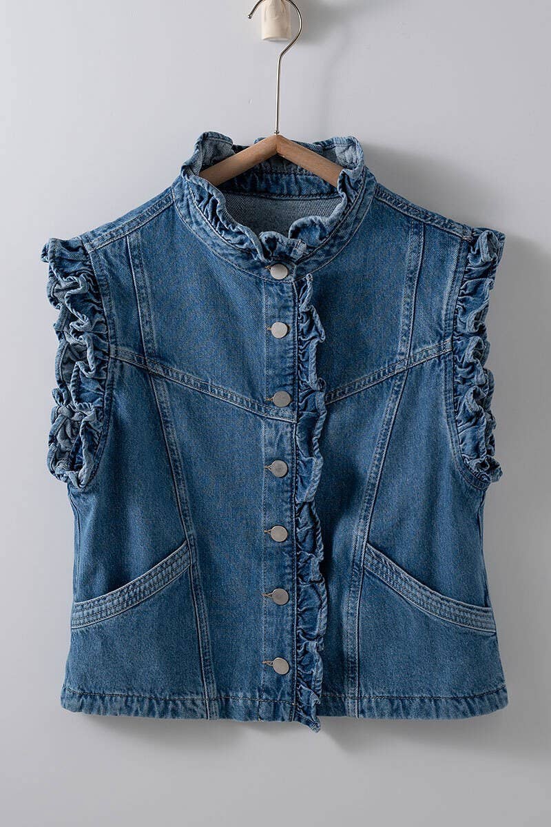 Victorian Muse Ruffle Trim Denim Vest