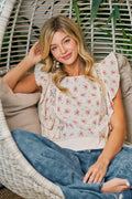 BiBi Flower Printed Ruffle Sleeve Top