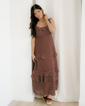 Irene Coffee Polka Dot Ruffled Tiered Maxi Dress