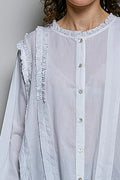 POL Lightweight Ruffle Trim Round Neck Woven Shirt