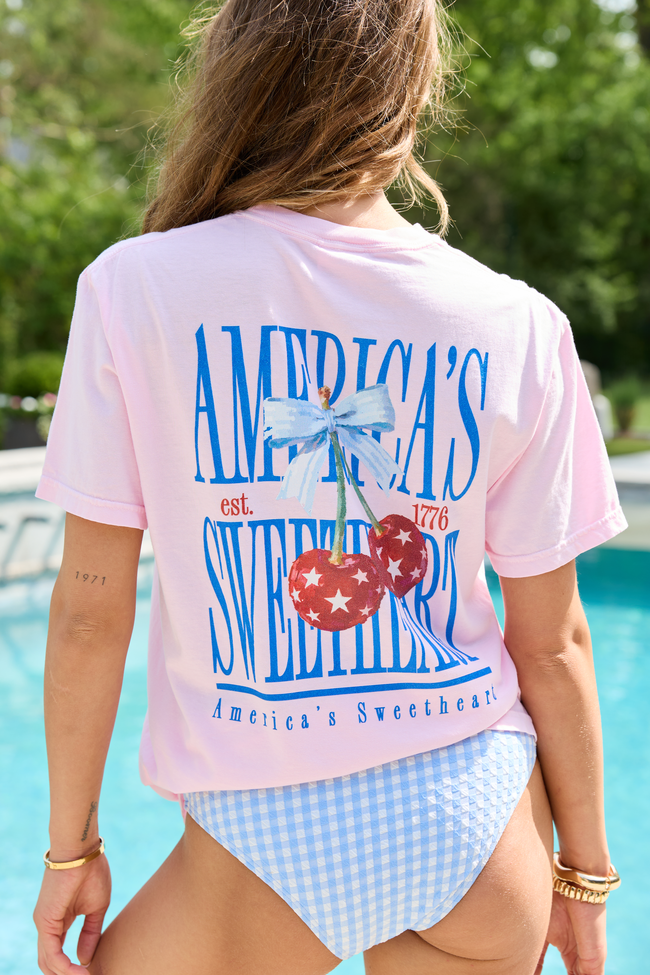 America's Sweetheart Cherry Light Pink Comfort Colors Graphic Tee