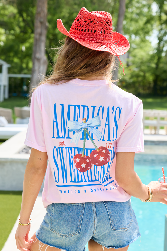 America's Sweetheart Cherry Light Pink Comfort Colors Graphic Tee