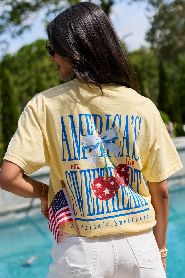 America's Sweetheart Cherry Yellow Comfort Colors Graphic Tee