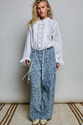 POL Lace Trim Button-Down Shirt
