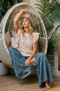BiBi Flower Printed Ruffle Sleeve Top