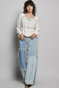 POL Lace Long Balloon Sleeve Top