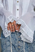 POL Lace Trim Button-Down Shirt