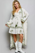 POL Palm Tree Print Wrap Bodice Smocked Waist Ruffle Hem Dress