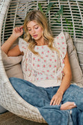 BiBi Flower Printed Ruffle Sleeve Top