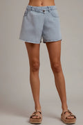 SO ME Washed Denim Wrap Skorts