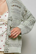 POL Open-Knit Floral Button Cardigan