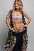 POL Vintage Wash Ruffled Crochet Vest Cardigan