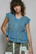 POL Eyelet Embroidery Pintuck Sleeveless Cotton Blouse