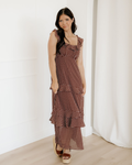 Irene Coffee Polka Dot Ruffled Tiered Maxi Dress